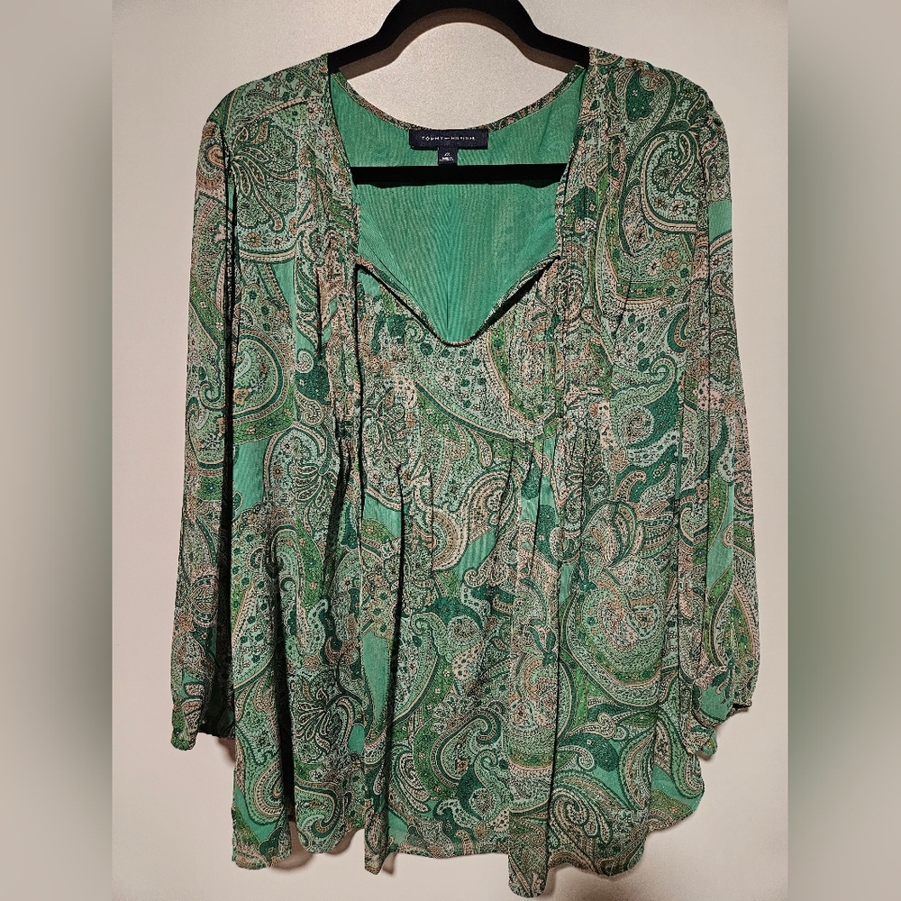 Tommy Hilfiger Pintuck Pleat Paisley Blouse Size 2X - Picture 3 of 15